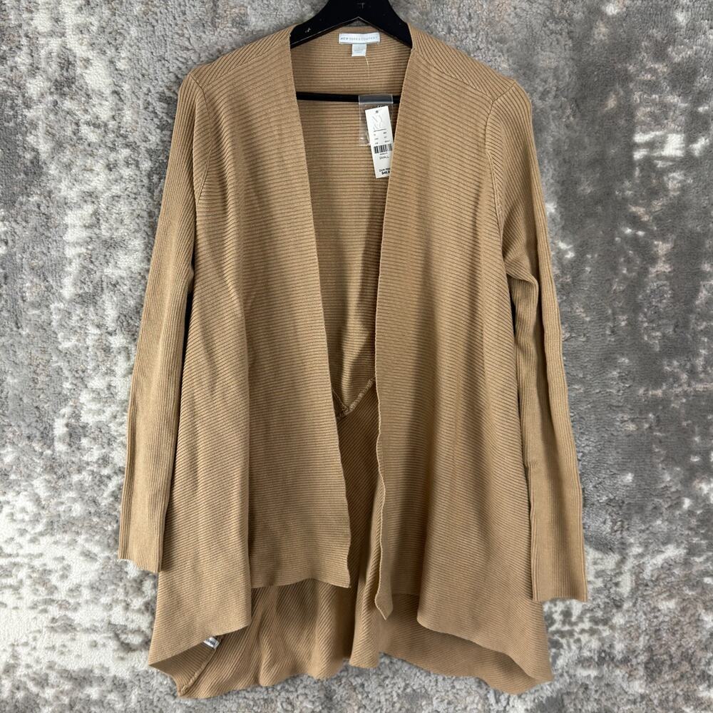 New York Company Size S Ribbed Open Front Cardigan Sweater Brown Long Sleeve NWT